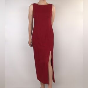 Vintage‎ 90s CDC Midi Sheath Dress Size 6 Red Side Slit Tie Back USA